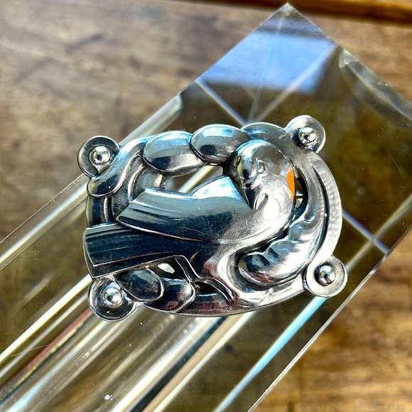 GEORG JENSEN & Wendel Vintage Sterling Dove Brooch, Modernist, Rectangular - Picture 3 of 14